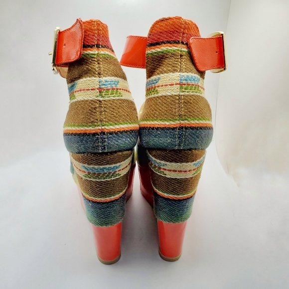 Steve Madden Kennyya Orange Fabric Platform Wedges Size 6.5 EUC - Picture 10 of 14